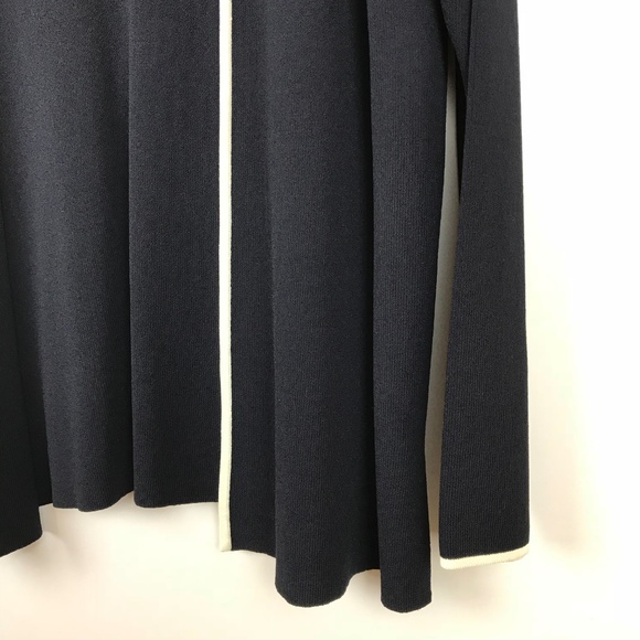 Dialogue | Navy & White Open Drape Cardigan Blazer - Picture 3 of 5